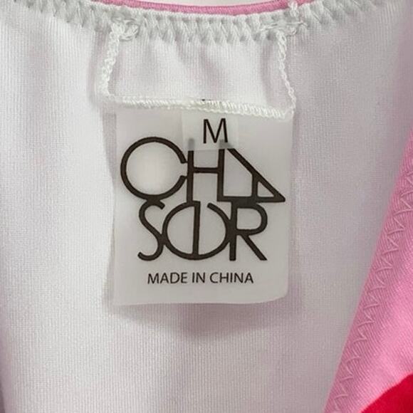 Chaser Size M Pink Red Swim One-Piece Swimsuit Heart Print Scoop Neck R1-4 - Picture 3 of 7